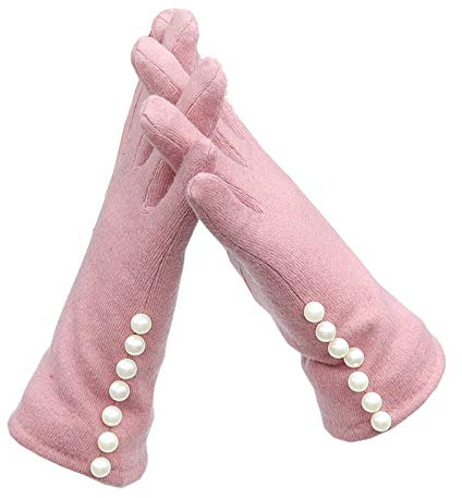Lederhandschuhe für Damen Kaschmirhandschuhe Ladies Touch Screen Plus Velvet Thick Warm Gloves (Color : Pink, Size : One Size)