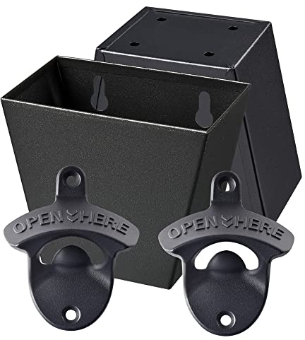 HAIICEN Black Bottle Cap Opener Wall Mounted Beer Opener with Cap Catcher Stainless Drained Outdoor (Pack of 2)