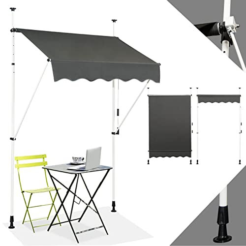 RELAX4LIFE Tenda da Sole per Esterno con Morsetto senza Forare, Telaio Telescopico, Telo Anti-UV, Altezza e Inclinazione Regolabile, Ideale per Balcone e Terrazzo (Grigio, 150x175cm)