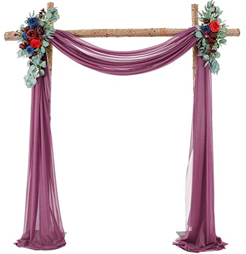 Querbehang Freihanddeko für Hochzeitsbogen & Traubogen Hochtzeit Himmelbett Vorhänge Halbtransparent Vorhang Chiffon Stoff für Party Zeremonie Bühne Empfang Dekorationen (Bohnenpaste Rosa,70x550cm)