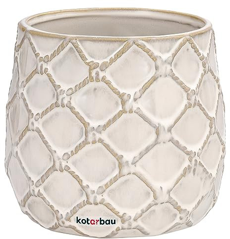 KOTARBAU® Maceta de cerámica esmaltada, Ø 12,5 cm, Tiesto Decorativo para Flores y Plantas, Macetero Redondo para Interiores, Minimalista, Blanco, Mocca, Beige, Forma y diseño de una piña, Original