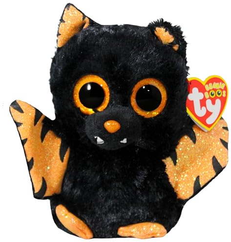 Ty - Plüsch - Beanie Boos Special Halloween - Fledermaus -Mortimer - Glitzeraugen und Flügel orange - Die Puppe mit großen funkelnden Augen - 15 cm - 36493