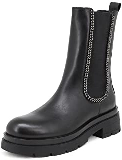 QUEEN HELENA Chelsea stövlar läder låga ankelboots med plattform för damer S274, Svart, 37 EU