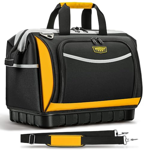 WINHUNT 18 Zoll große Werkzeugtasche mit Schultergurt, 25 Taschen, robuste Werkzeugtaschen mit wasserdichtem Boden, Aufbewahrungs-Organizer mit Reißverschluss für Elektriker, Techniker, Klempner