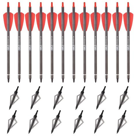 ELONG OUTDOOR 12X Armbrust Bolzen Carbon 7,5 mit Jagdspitze für Ek Archery Adder Cobra System mit 2 Flügeln für Zielbogenschießen Schießen