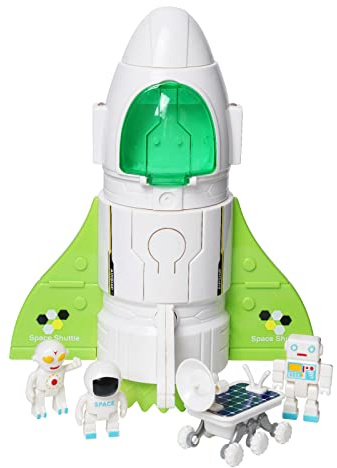 HOMCENT Spaceship Toy for Kids, Space Shuttle Toys with Lights&Sound, 3 Astronauts Figure, Openable Cockpit, Spray Exhaust, Astro Venture Space Playset with Lunar Car (Green)