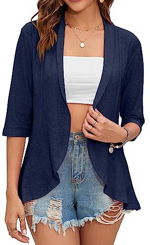 Bolero Cardigan Mujer Verano Ojal Manga 3/4 Chal de Fiesta Toreras Mujer Chaqueta Mujer Talla Grande Primavera Otoño