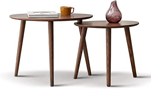 Table Basse de salon Moderne Table gigogne ， Petite Table Basse en Bois Massif Table d'angle Table Ronde Petit Appartement Salon Canapé Table d'appoint Noyer (Color : Set of 2)