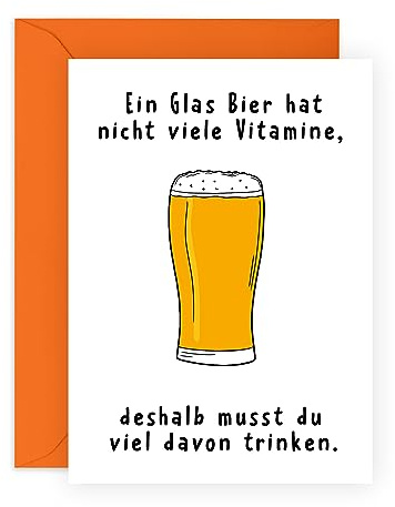 Central 23 Lustige Geburtstagskarte für Männer – 'EIN GLAS BIER HAT NICHT VIELE VITAMINE' – Witzige Geburtstagsgeschenk für Bruder Vater Ehemann Freund Kollegen Mann – mit Aufklebern