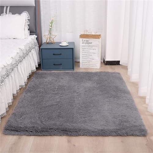 Treer Teppich Wohnzimmer Flauschig, Soft Modern Area Rug Weich Shaggy Teppiche Langflor rutschfest Fellteppich Kunstfell Fell Carpet für Schlafzimmer Nachttisch (160x230cm,Grau)