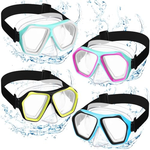 Fabbay 4 Pcs Adult Swimming Goggles with Nose Cover Snorkel Diving Mask Goggles Swim Mask with Fabric Strap(Multi Colors)