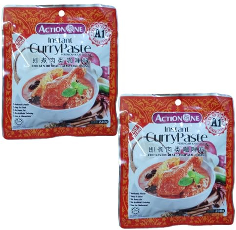 A1 Instant Curry Paste for Chicken/Meat Perencah Kari Segera Ayam/Daging [Pack of 2], 230g Each, Halal, Expiry: 30th Apr 2027