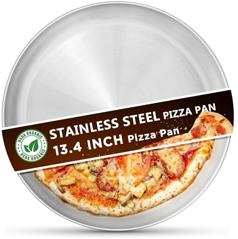 Kevenal Stainless Steel Pizza Pans 13.4 inch, Pizza-Pan for Oven, Steel Pizza Tray, Round Pizza Plate Set of 1
