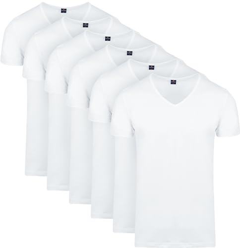 Lämplig vit t-shirt V-ringad vit 6-pack – herr – kläder – storlek modern passform, Vit, L