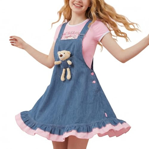CutiePlusU Dam, ledig denim, suspenderklänning, sommar, jeansklänning – björn, baby, denim, overaller, klänning, blå, XL