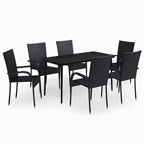 Makastle 7-TLG. Gartenmöbel Set Stühle mit Tisch, Garten Sitzgruppe für 6 Personen, Essgruppe Sitzgarnitur Gartengarnitur Garten Loungemöbel für Terrasse und Balkon, Schwarz