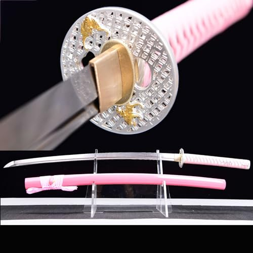 T10-Stahl Japanisches Samurai-Schwert mit Scheide,103cm Handarbeit Echtes Katana,Metallschwert für Cosplay,Training Sammeln & als Geschenk - Rosa