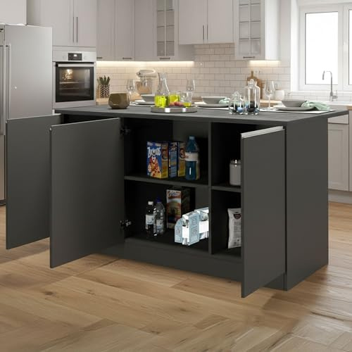 Dmora - Isola da cucina Patrizio, Armadio multiuso, Mobile per cucinotto, Tavolo ausiliario, 100% Made in Italy, 155x90h90 cm, Antracite e Ardesia