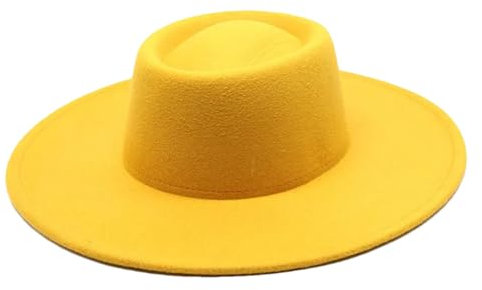 Dvbfufv Klassischer Fedora-Hut für Damen, breite Krempe, Herbst, Winter, Mode, Kirche, Filzhüte, Hochzeit, Jazz, gelb, 7 / 7 1/4