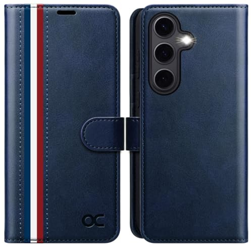 OCASE for Samsung Galaxy S24 FE Case, PU Leather Wallet, Spliced Blue | RFID Blocking, Card Holders, Kickstand, Shockproof TPU Inner Shell, Flip Phone Cover for Galaxy S24fe 5G 2024