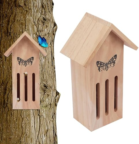 Frfik Schmetterlingshäuser für den Garten, Schmetterlingshaus und Futterhäuschen - natürliches Schmetterlings-Hotel,11,2 x 3,9 x 3,2 Zoll großes Schmetterlingshaus auf dem Boden