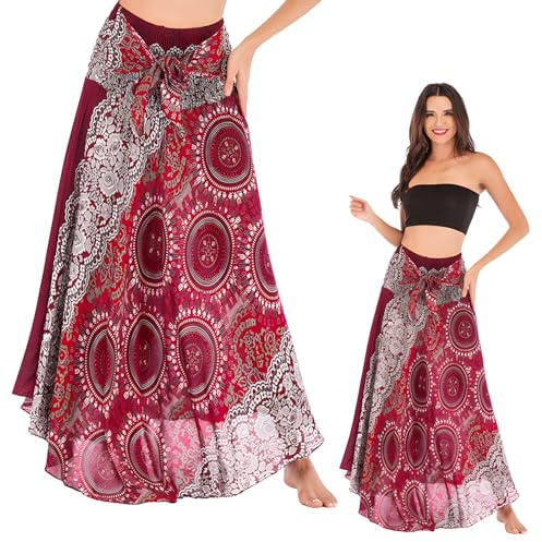 1Pcs EleganteFalda Largo para Mujer de 2 en 1,Falda Larga Mujer,Verano Falda Estilo Étnico,Faldas Largas Mujer Estilo Bohemio para Vacaciones