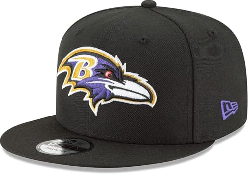 New Era NFL 9FIFTY Team Color Adjustable Snapback Hat Cap - One Size, Baltimore Ravens - Black, One Size