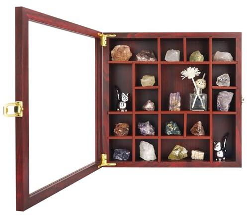 FramePro Felsen Bilderrahmen Vitrine Kristall Shadow Box 35x35cm 3D Rahmen zum Befüllen Tiefer Aufbewahrungsboxen Glasscheibe Holz Objektrahmen 13,5x13,5 - Kirsche
