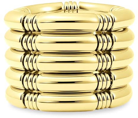 Emibele Armreifen Armreifen, chunky 14k platzierte Stretch Armbänder, stapelbare Bambus-Rohr-Armband-Set, nicht anlauffende Schmuckstücke, Geschenke