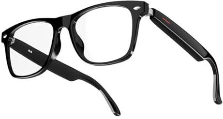 Muuoeou Drahtlose Bluetooth 5.0-Brille mit Kopfhörern, Freisprechen, Musik, Foto, Schwarz + Transparent, A, PC + CTA + TR90 + Nylon, 1 Set
