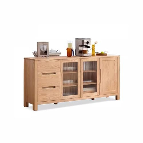 Nordic Oak Solid Wood Sideboard Storage Cupboard Modern Tea Cabinet with Self service Function