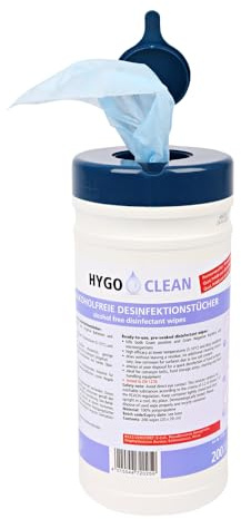 2000 Stück Hygoclean Desinfektionstücher QAV frei | PP, Karton, 200 Stück, blau, L: 20cm, B: 20cm, Spenderdose, Schnell-Desinfektionstücher in Spenderdose, Reinigungstücher