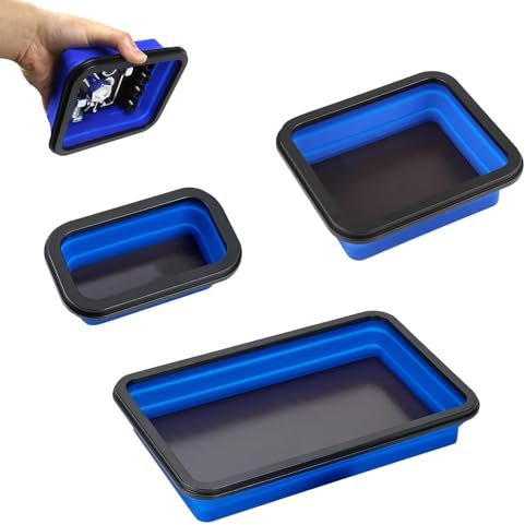 3 Pièces Plateau Magnétique, Plateau Pliable Set, Accessoires d'atelier pour Petits Boulons Écrous, Rondelles et Autres Petites Pièces Outils (Bleu)