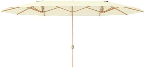 Outsunny Parasol de jardin double 455 x 265 cm, parasol de jardin extérieur, manivelle, poteau en acier, polyester 180g/m², abri soleil UPF30+, pour patio, terrasse, beige