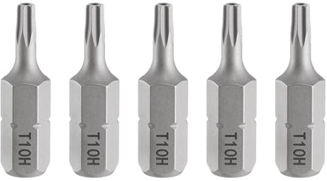QUARKZMAN 5pcs T10H Embout de Tournevis Torx 1/4 Tige Hexagonale 25mm/1 Longueur Magnétique Tête Étoile à 6 Pans Acier S2 Embout de Tournevis avec Trou