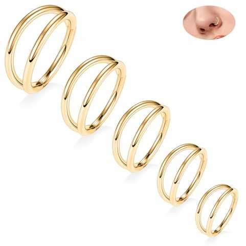 hengkaixuan 16G Conch Creolen Doppel-Nasenringe Gold Helix Knorpelschmuck Septumschmuck Chirurgenstahl Daith Ohrringe Rook Tragus Lippe Ohrläppchen Creolen 5 Stück