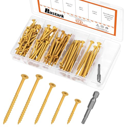 Rustark Kit di 131 viti assortite in 5 misure, con punta a stella T25 Torx a stella con testa a stella, viti per legno per esterni, viti per legno per progetti in legno