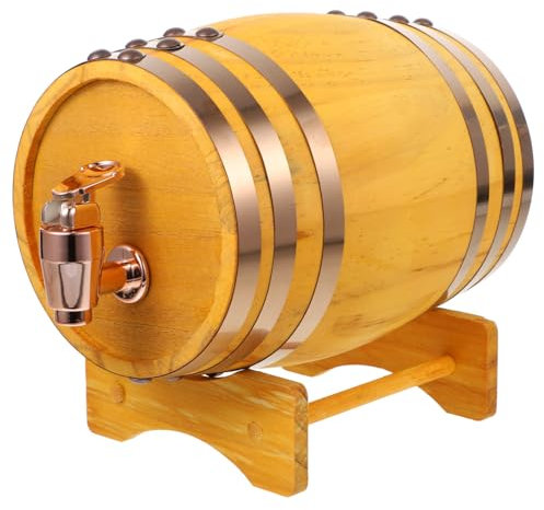 ABOOFAN Barril De Vino De Madera Maciza 1l Soporte y Dispensador Resinoso, Roble Natural, Práctico para Servir Vino y Cerveza, Adecuado para Eventos y Reuniones, Barril Vintage Elegante