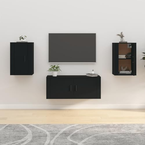 BOWEKAM Möbel, Unterhaltungszentren und TV-Ständer, wandmontierte TV-Schränke, 2 Stück, schwarz, 40 x 34,5 x 60 cm