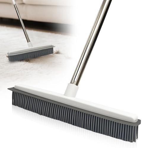 Minfuerang Scopa in Gomma 2 in 1,Spazzolone Gomma con Tergicristallo,Rimuove Peli di Gatti e Cani,Scopa Silicone per Finestre,Pavimenti in Legno,Piastrelle e Tappeti (Bianco)