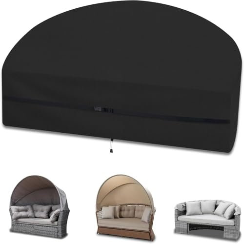 Sonneninsel Oval Abdeckung Wasserdicht, Abdeckung Rund Für Loungemöbel, Abdeckung Oval Mit Kordelzug Und Verstellbare Schnallen, 420D Oxford-Stoff Staubdicht-200*110*80cm||Schwarz