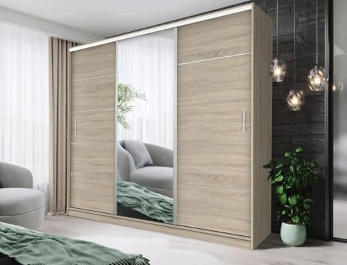 DALLAS Sliding Door Wardrobe With Full-Length Mirrors Availble In Diffrent Sizes and Coulors (Oak, 250cm)