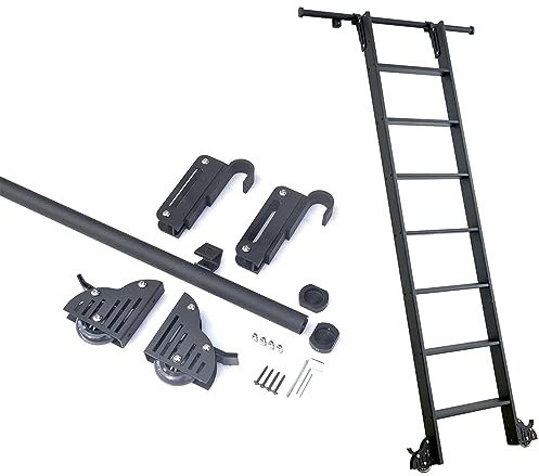 Rustikale Schiebeleiter Hardware-Kit – 8 m Rundrohrschiene/Schiene mit Bodenrolle und Bremse, komplettes Schiebeleitersystem für Zuhause oder Büro