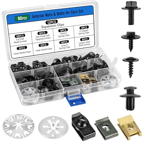 80 Pezzi Kit Bulloni Dadi Clip per Lamiere Auto, Clip di Fissaggio per Auto | Kit Assortimento di Vite per Autoveicoli,per Carrozzeria Panel Auto Viti Carene Bulloni di Fissaggio