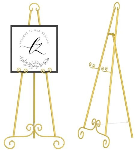 Staffelei Hochzeit, 118 cm Verstellbare Metall Staffelei mit Kettenhalterung, Willkommensschild Hochzeit, Goldener Leinwand Ständer für Hochzeitsschild, Poster, Leinwand, Malerei Display