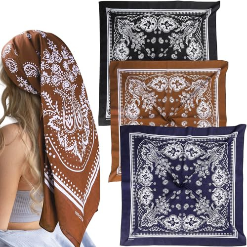 Evadollina Bandana, 3 Stück Bandana Damen, Seidentuch 90x90, Festival Accessoires, Seidentuch, Kopftuch, Haarschmuck Festival, Halstuch Damen, Haartuch