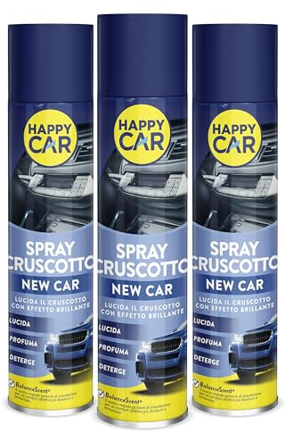 HappyCar x3 Spray Lucida Cruscotto Auto Professionale 600 ml - Protezione Interni con Tecnologia BalanceScent® - Lucida, Profuma e Deterge, Non Unge - Made in Italy (New Car)