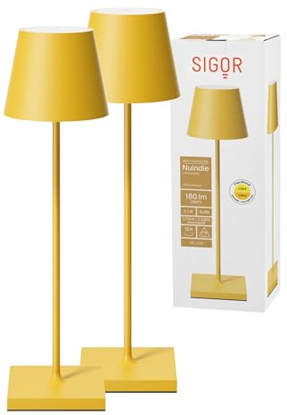 SIGOR Nuindie 2.0 Akku-Tischlampe, 2er-Set, sonnengelb | Dimmbar • Indoor & Outdoor • IP54 • 38 cm • USB-C • 12 h Leuchtdauer