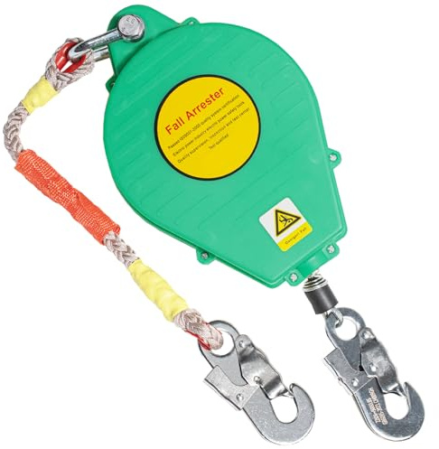 BOVDC Dispositif Antichute a Rappel Automatique, 3-20m Harnais de Securite Anti Chute Toiture, 150kg Stop Chute Harnais à Rappel Automatique pour Travaux en Hauteur/Toiture(Vert,10 mètres)