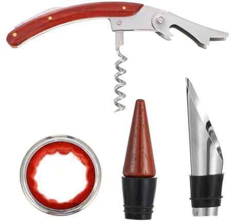 Angoily Ensemble 3 Pièces Tire-Bouchon Vin Rouge en Bois Rouge Goutte-à-Goutte Collerette en Tissu pour Ouverture Bouteille Vin Accessoire Bar Cuisine Présent Coffret Élégant